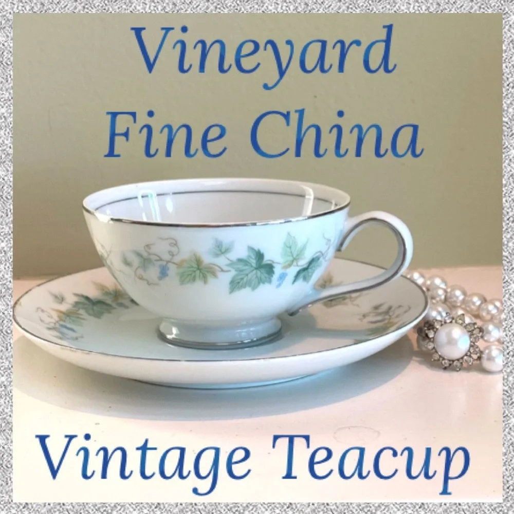 Vintage Teacup With Saucer Set Floral Vineyard Manor Fine China Japan Grape Leaf